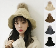 (T) 488-MH 폭스히트니트 여성벙거지 방울털모자
