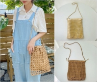 (BAG) 0120-CM 밀짚그물린넨파우치숄더백
